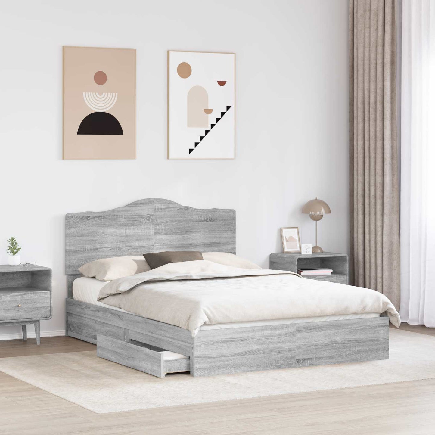 Storage Bed Grey Sonoma 160 x 200 cm Engineered Wood