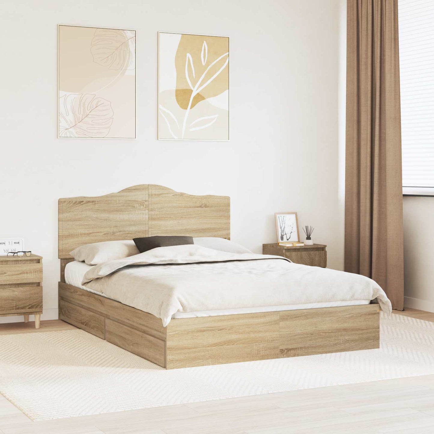 Storage Bed with Drawer Sonoma Oak 150 x 200 cm Engineered Wood