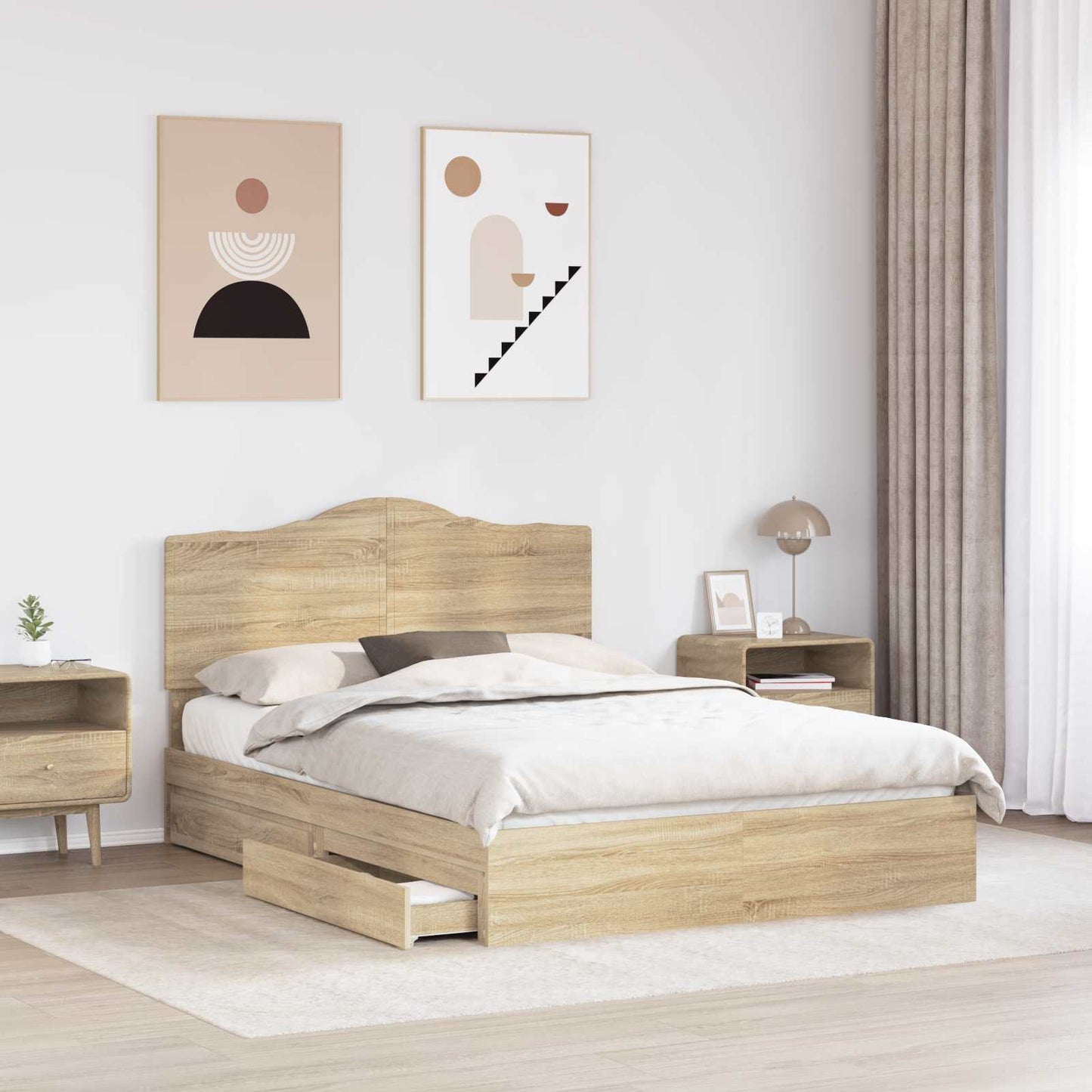 Storage Bed with Drawer Sonoma Oak 150 x 200 cm Engineered Wood