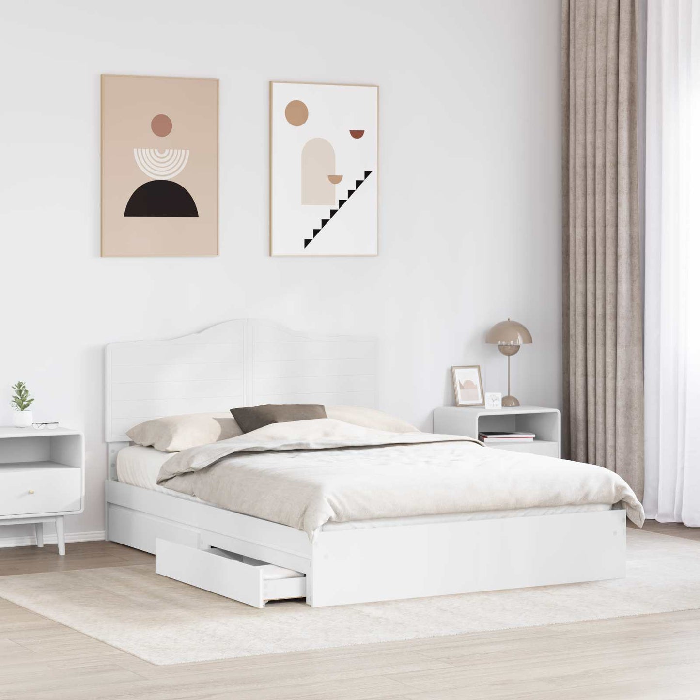 Storage Bed with Headboard White 140 x 200 cm Engineered Wood