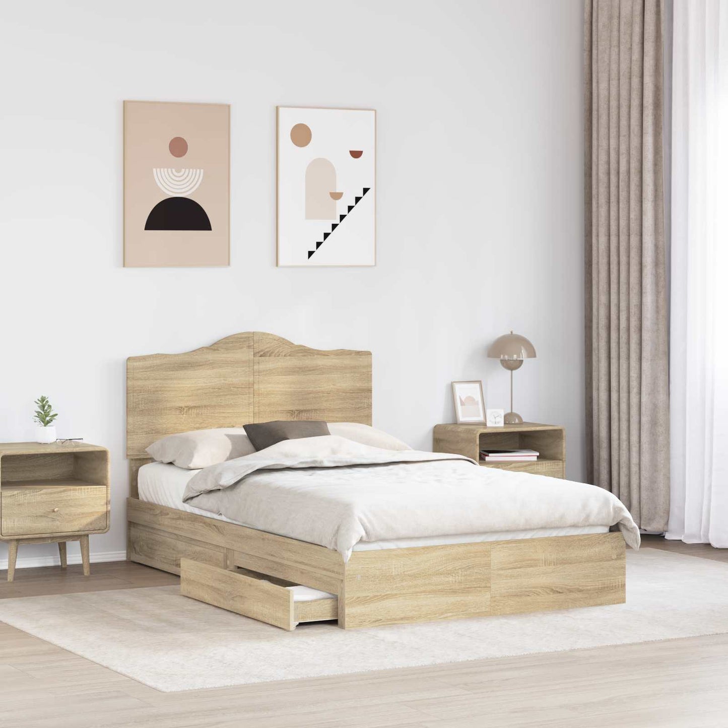 Storage Bed with Drawer Sonoma Oak 135 x 190 cm Engineered Wood