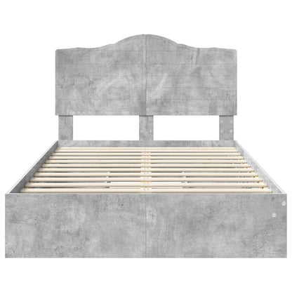 Storage Bed Concrete Grey 135 x 190 cm Engineered Wood