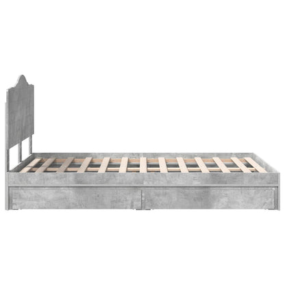 Storage Bed Concrete Grey 135 x 190 cm Engineered Wood