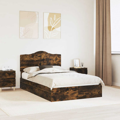 Storage Bed with Drawer Smoked Oak 135 x 190 cm Engineered Wood