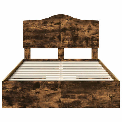 Storage Bed with Drawer Smoked Oak 135 x 190 cm Engineered Wood