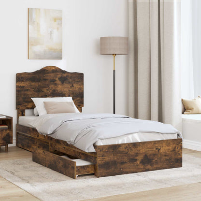 Storage Bed with Drawer Smoked Oak 100 x 200 cm Engineered Wood