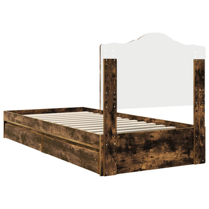 Storage Bed with Drawer Smoked Oak 100 x 200 cm Engineered Wood