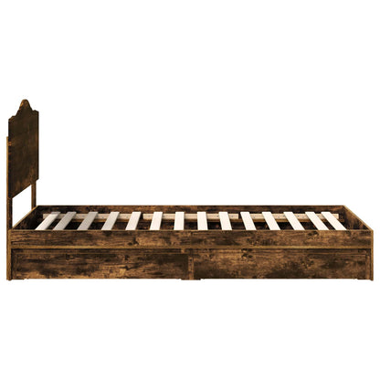 Storage Bed with Drawer Smoked Oak 100 x 200 cm Engineered Wood