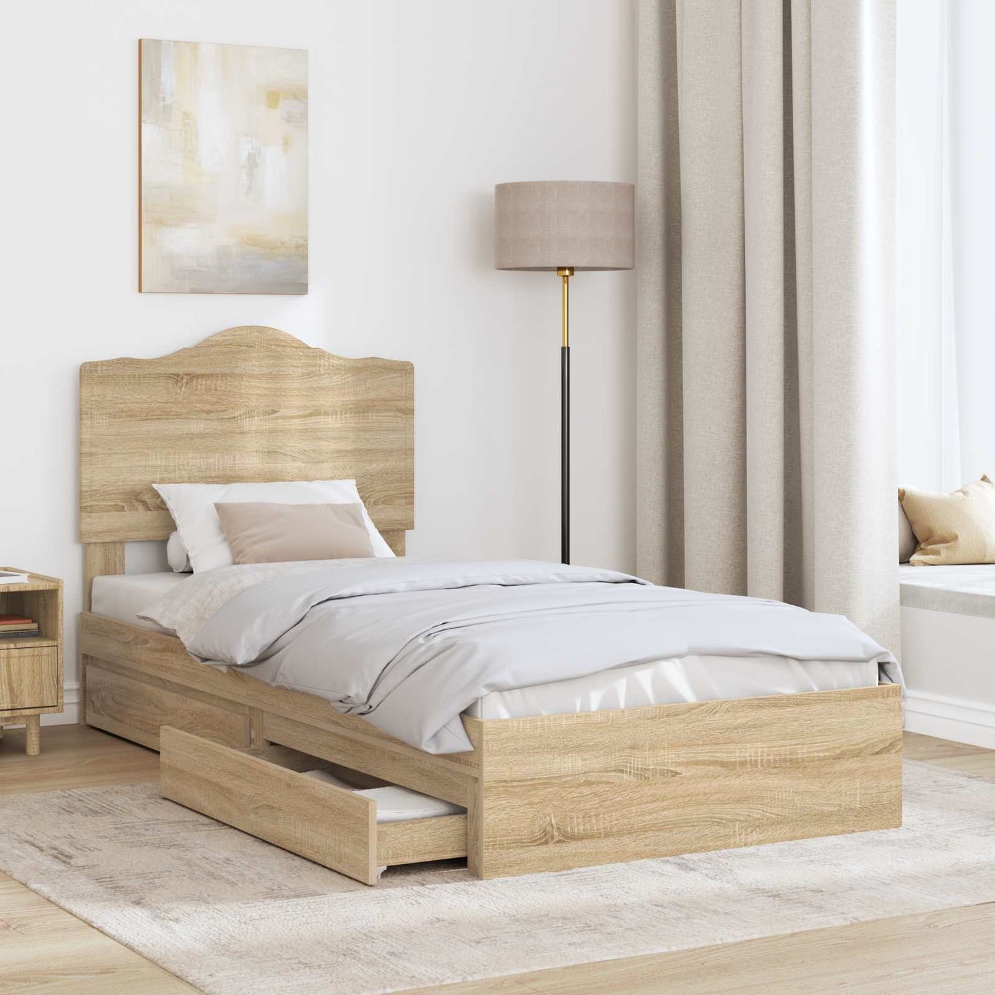 Storage Bed with Drawer Sonoma Oak 90 x 200 cm Engineered Wood