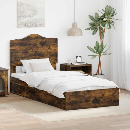 Storage Bed with Drawer Smoked Oak 90 x 200 cm Engineered Wood