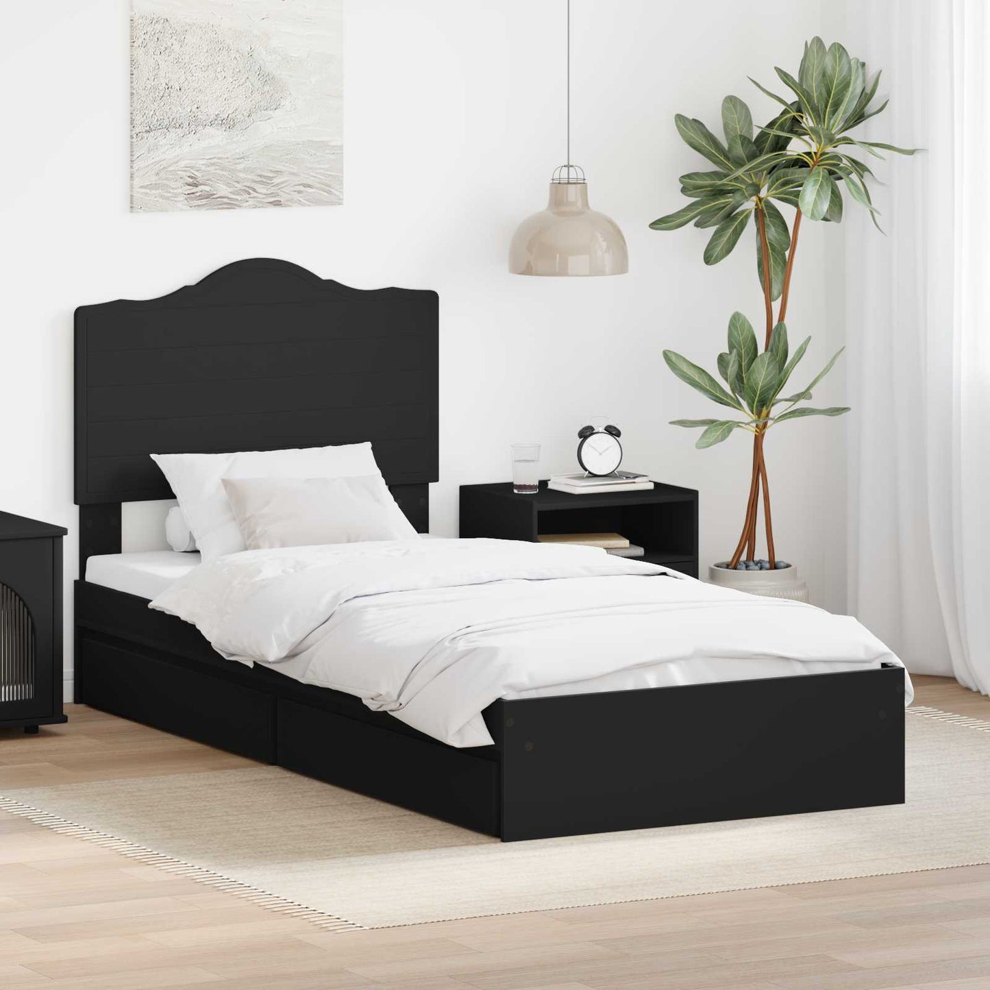 Storage Bed with Headboard Black 90 x 190 cm Engineered Wood