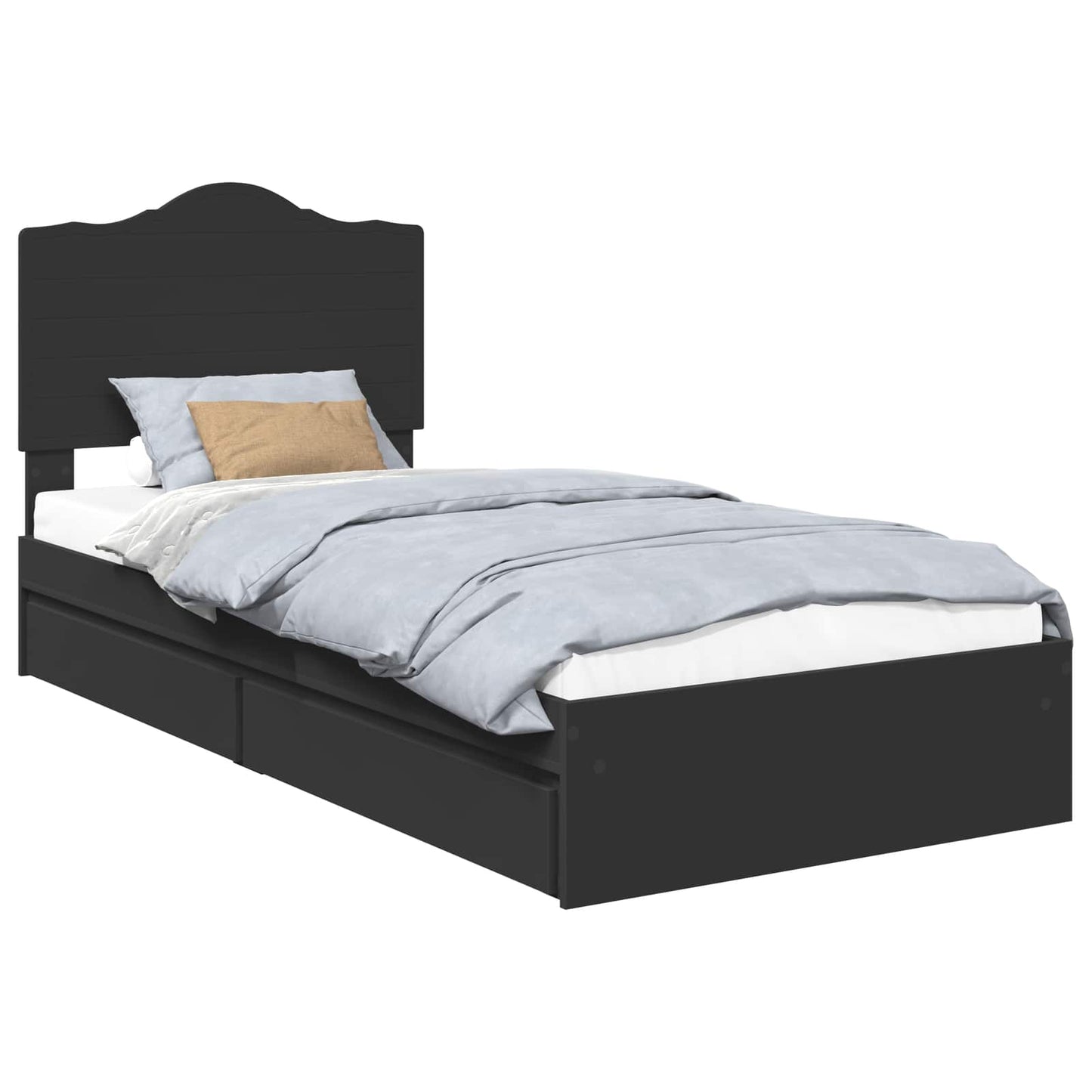 Storage Bed with Headboard Black 90 x 190 cm Engineered Wood
