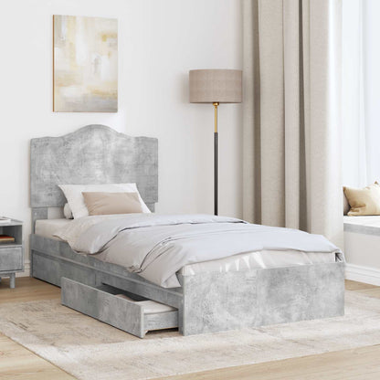 Storage Bed Concrete Grey 90 x 190 cm Engineered Wood