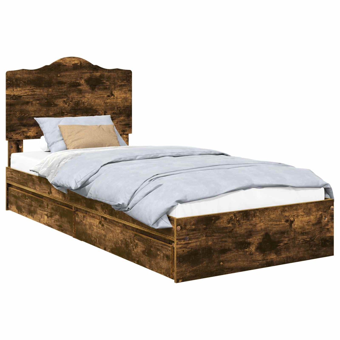 Storage Bed with Drawer Smoked Oak 90 x 190 cm Engineered Wood