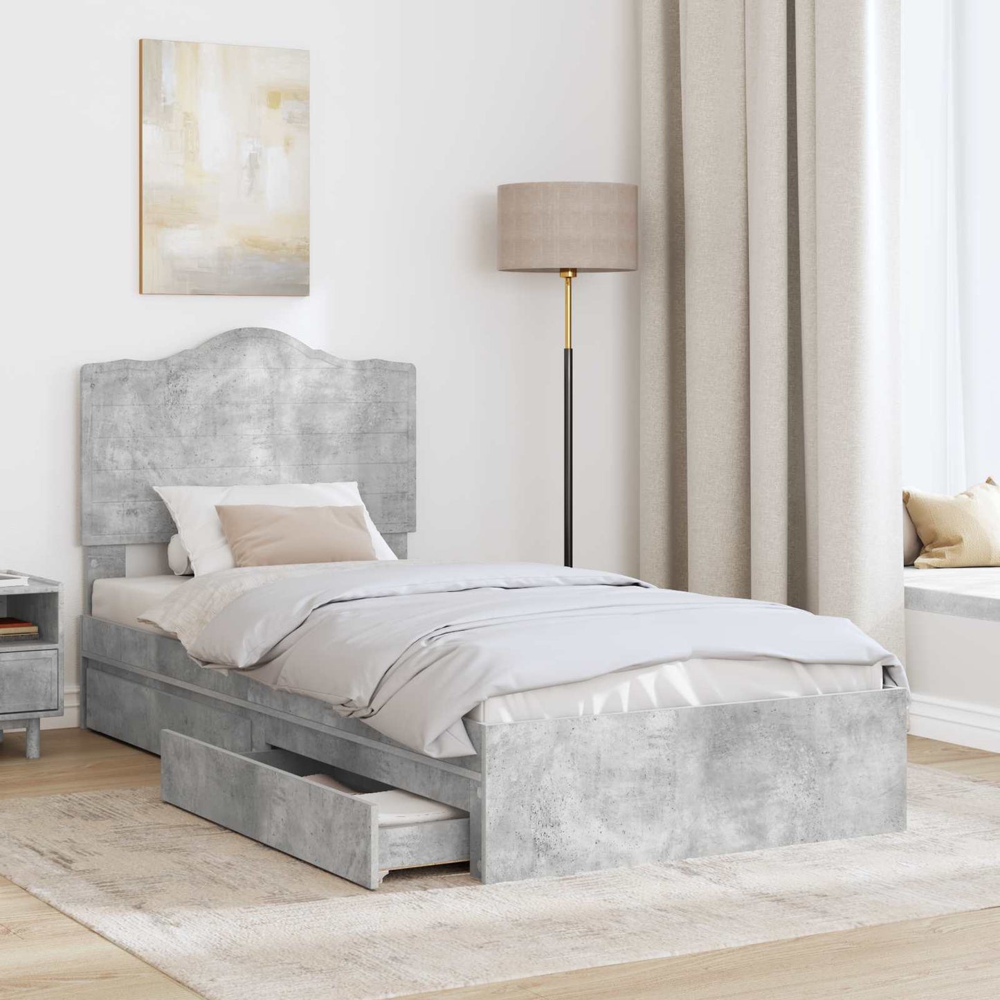 Storage Bed Concrete Grey 70 x 190 cm Engineered Wood