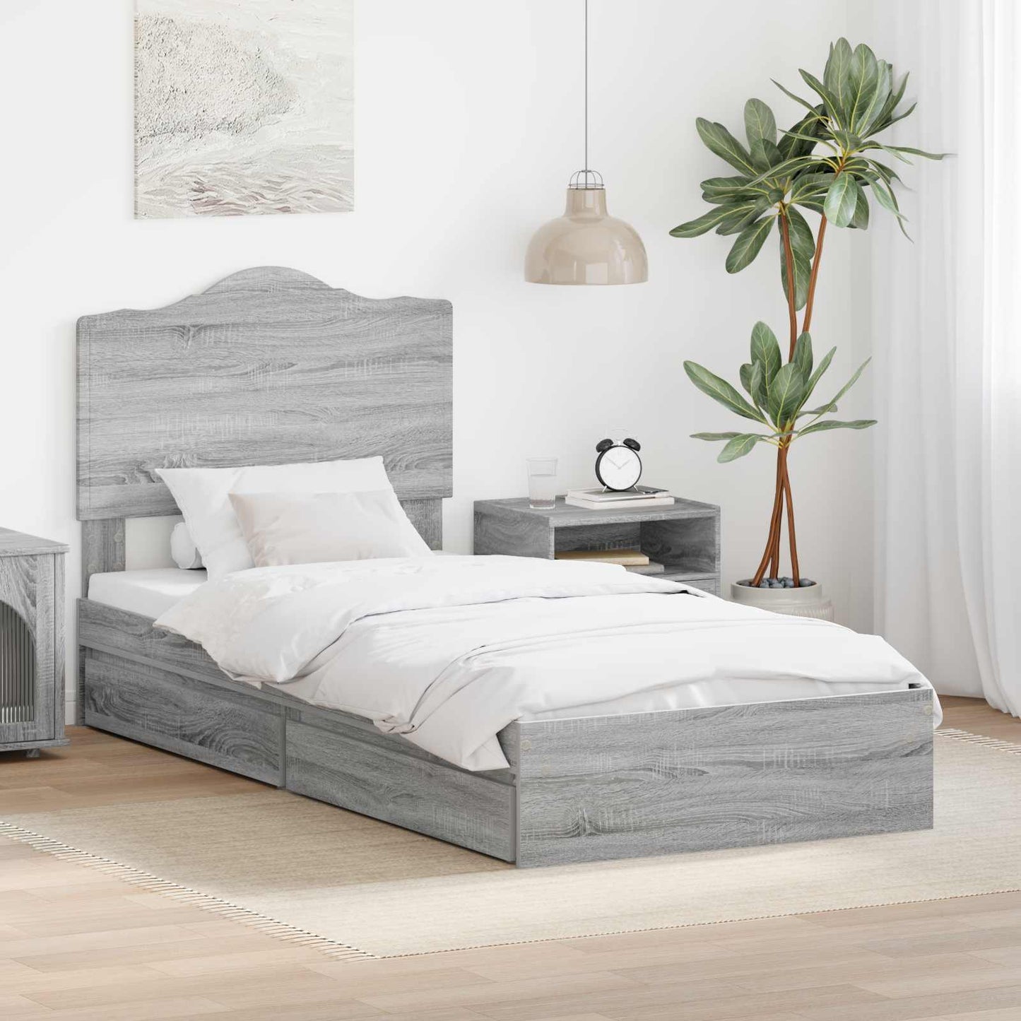 Storage Bed with Drawer Grey Sonoma 70 x 190 cm Engineered Wood