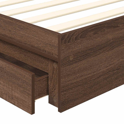 Storage Bed with Drawer Brown Oak 70 x 190 cm Engineered Wood