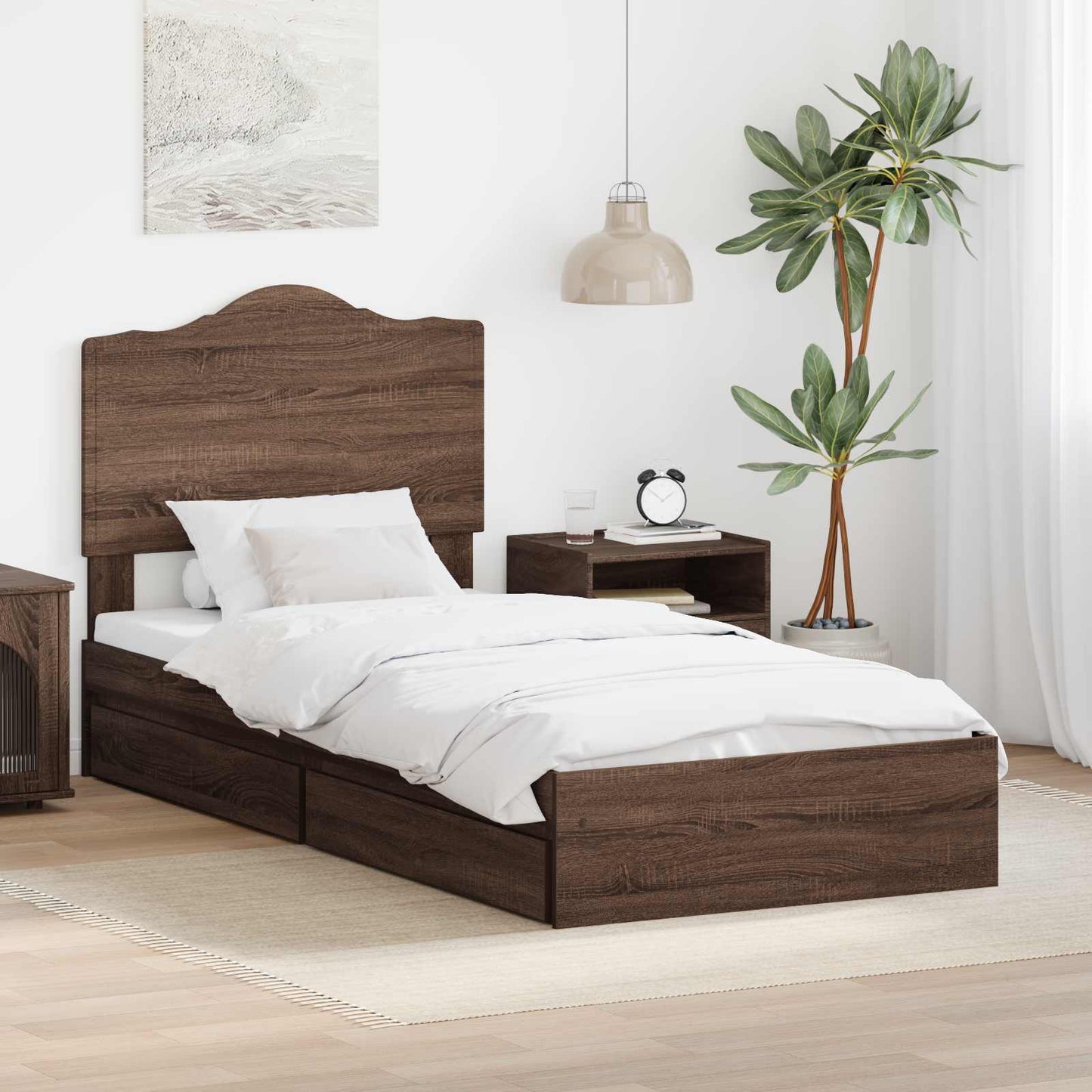 Storage Bed with Drawer Brown Oak 70 x 190 cm Engineered Wood
