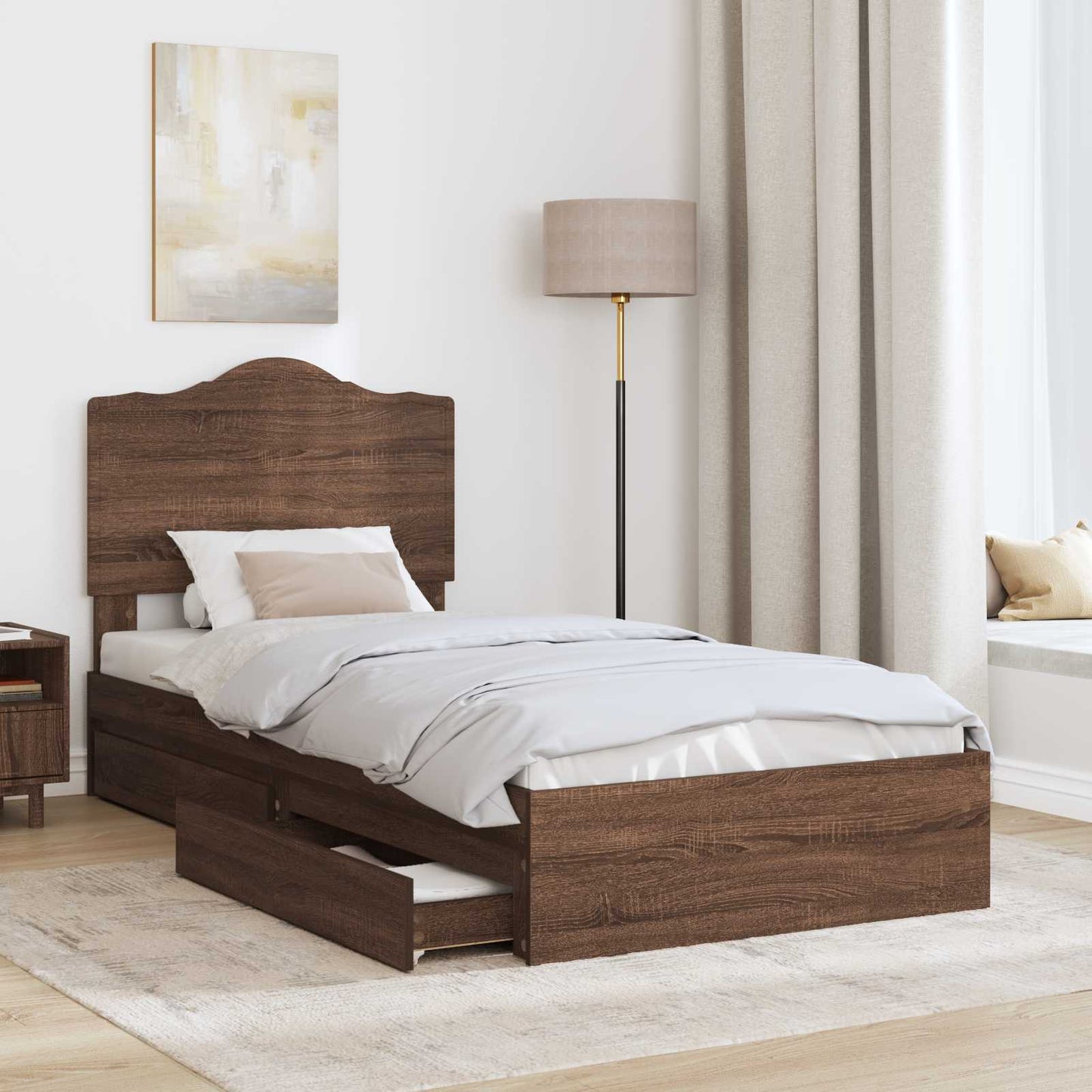 Storage Bed with Drawer Brown Oak 70 x 190 cm Engineered Wood