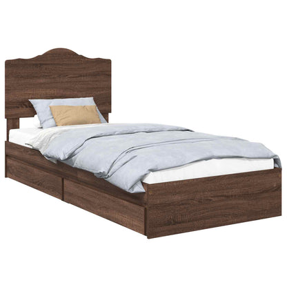 Storage Bed with Drawer Brown Oak 70 x 190 cm Engineered Wood