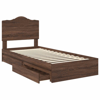 Storage Bed with Drawer Brown Oak 70 x 190 cm Engineered Wood