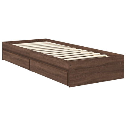 Storage Bed with Drawer Brown Oak 70 x 190 cm Engineered Wood