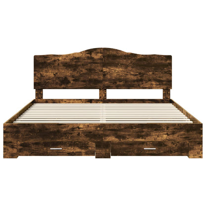 Bed Frame with Drawer Smoked Oak 200 x 200 cm Engineered Wood