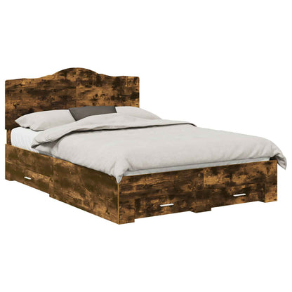Bed Frame with Drawer Smoked Oak 150 x 200 cm Engineered Wood