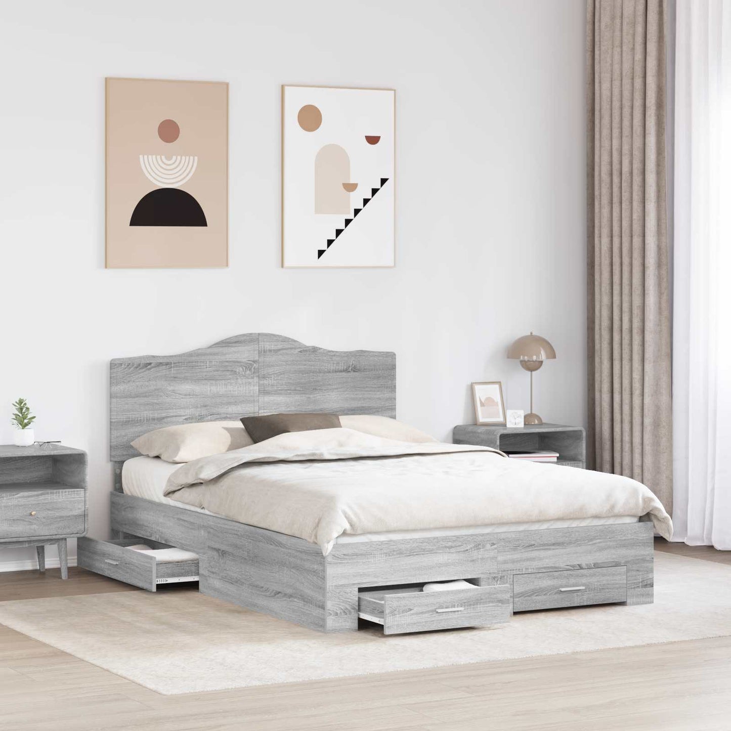 Bed Frame with Drawer Grey Sonoma 150 x 200 cm Engineered Wood