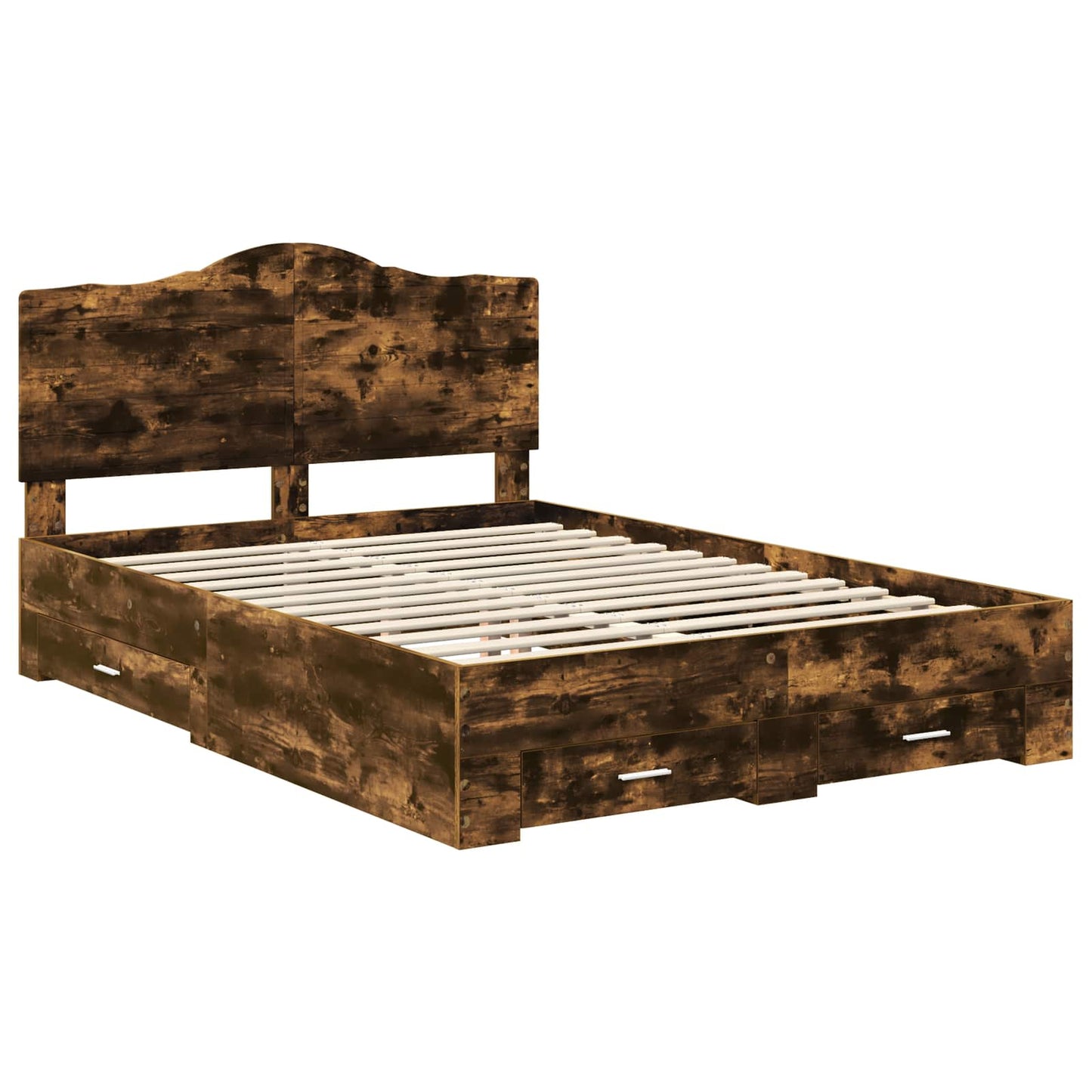 Bed Frame with Drawer Smoked Oak 140 x 200 cm Engineered Wood
