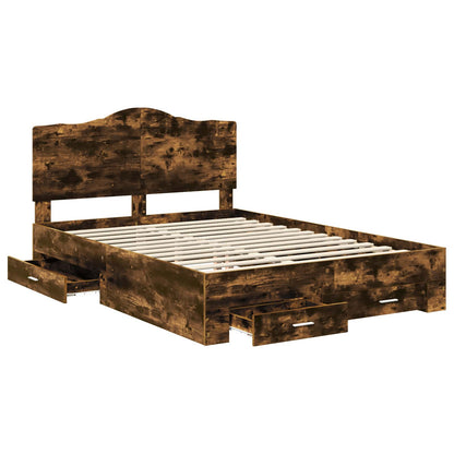 Bed Frame with Drawer Smoked Oak 140 x 190 cm Engineered Wood