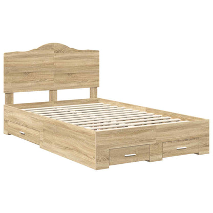 Bed Frame with Drawer Sonoma Oak 135 x 190 cm Engineered Wood