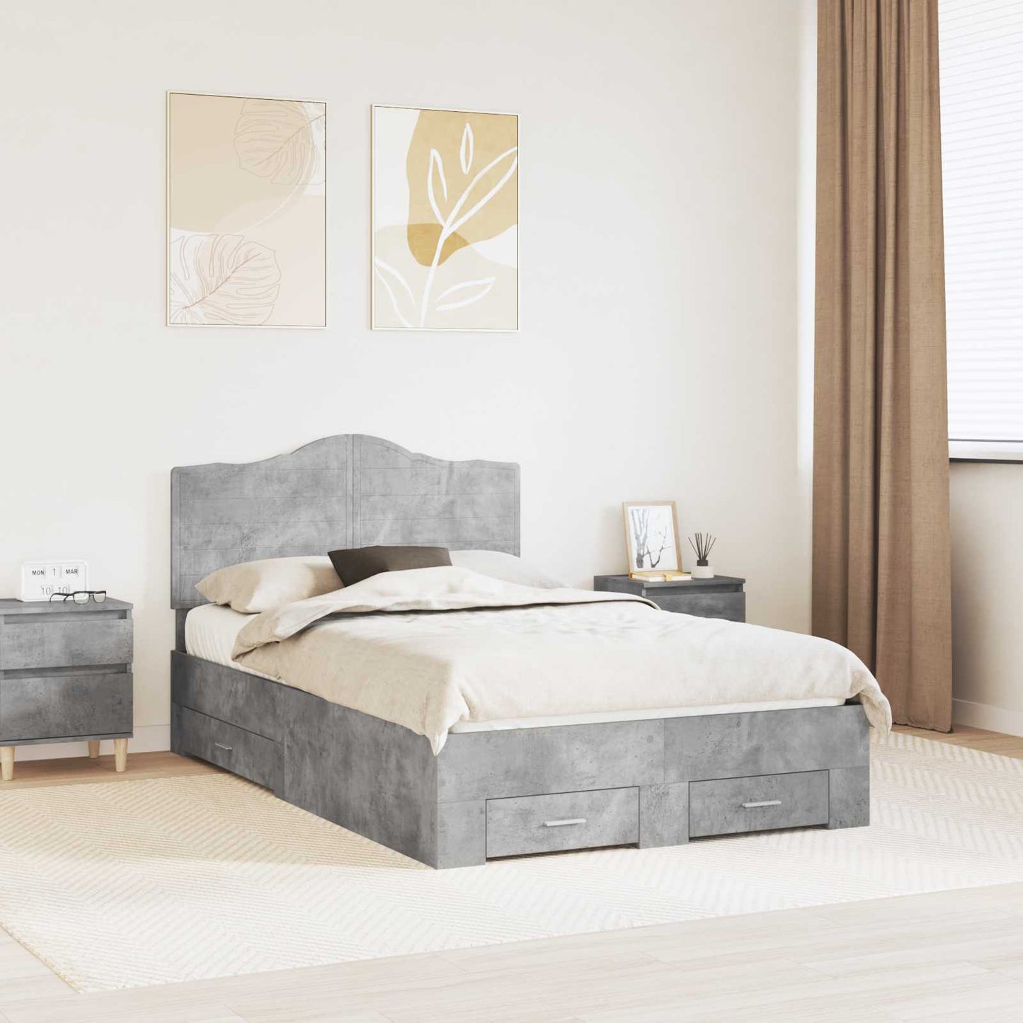 Bed Frame Concrete Grey 135 x 190 cm Engineered Wood