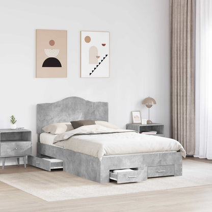 Bed Frame Concrete Grey 135 x 190 cm Engineered Wood