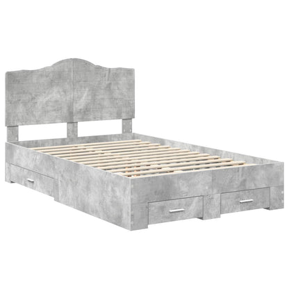 Bed Frame Concrete Grey 135 x 190 cm Engineered Wood