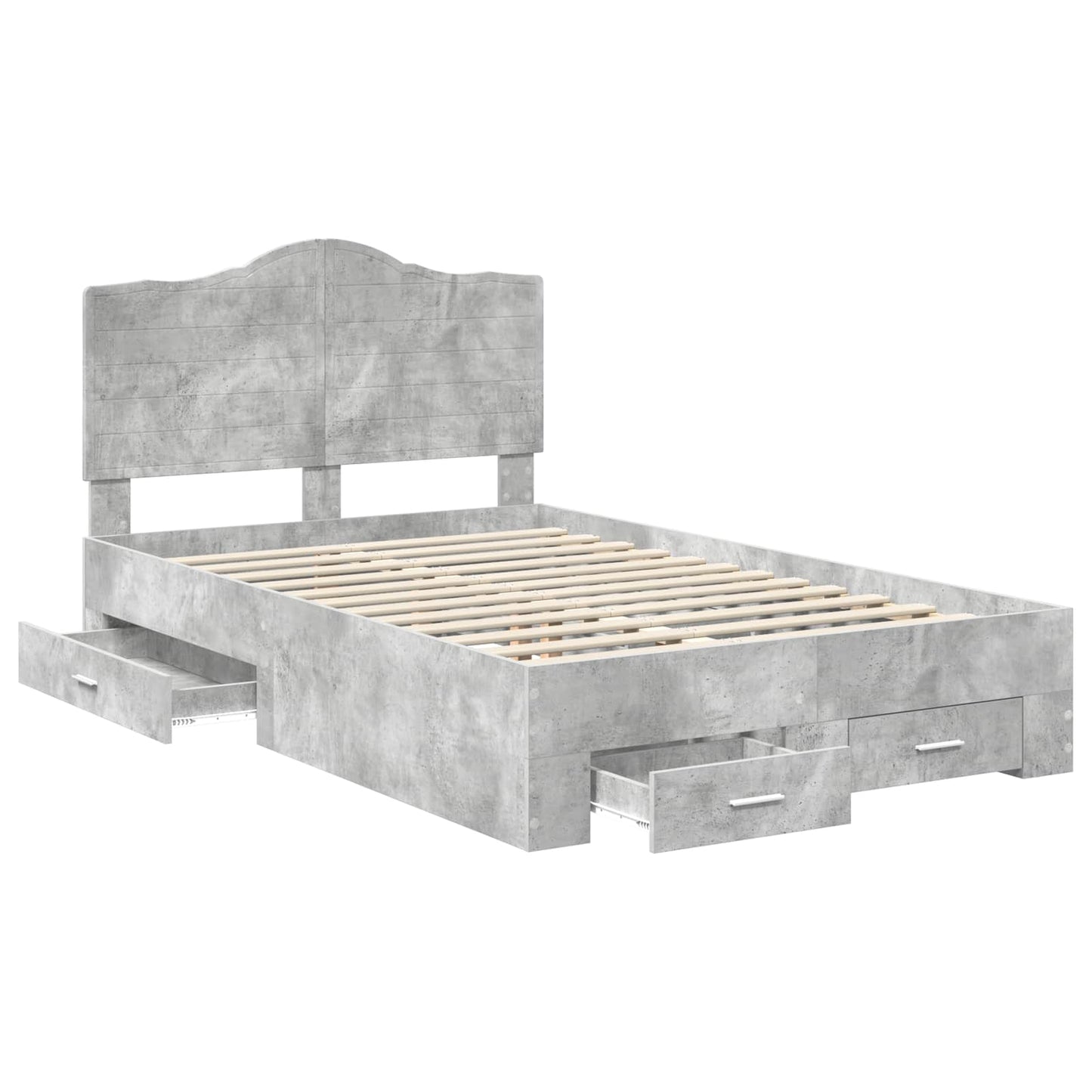 Bed Frame Concrete Grey 135 x 190 cm Engineered Wood