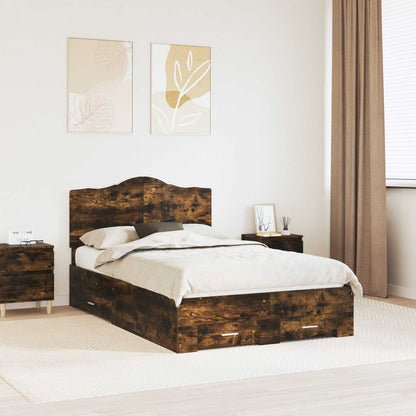Bed Frame with Drawer Smoked Oak 135 x 190 cm Engineered Wood