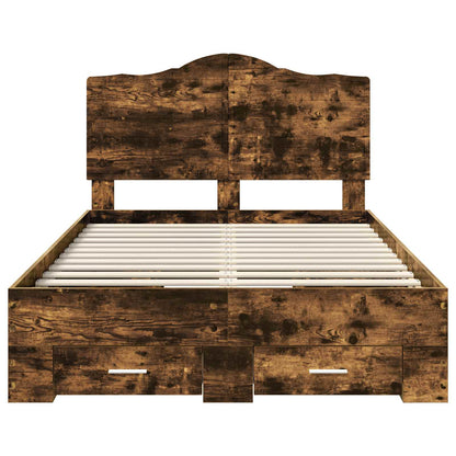 Bed Frame with Drawer Smoked Oak 135 x 190 cm Engineered Wood