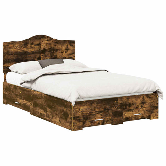 Bed Frame with Drawer Smoked Oak 120 x 200 cm Engineered Wood