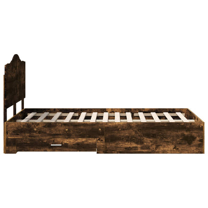 Bed Frame with Drawer Smoked Oak 120 x 190 cm Engineered Wood