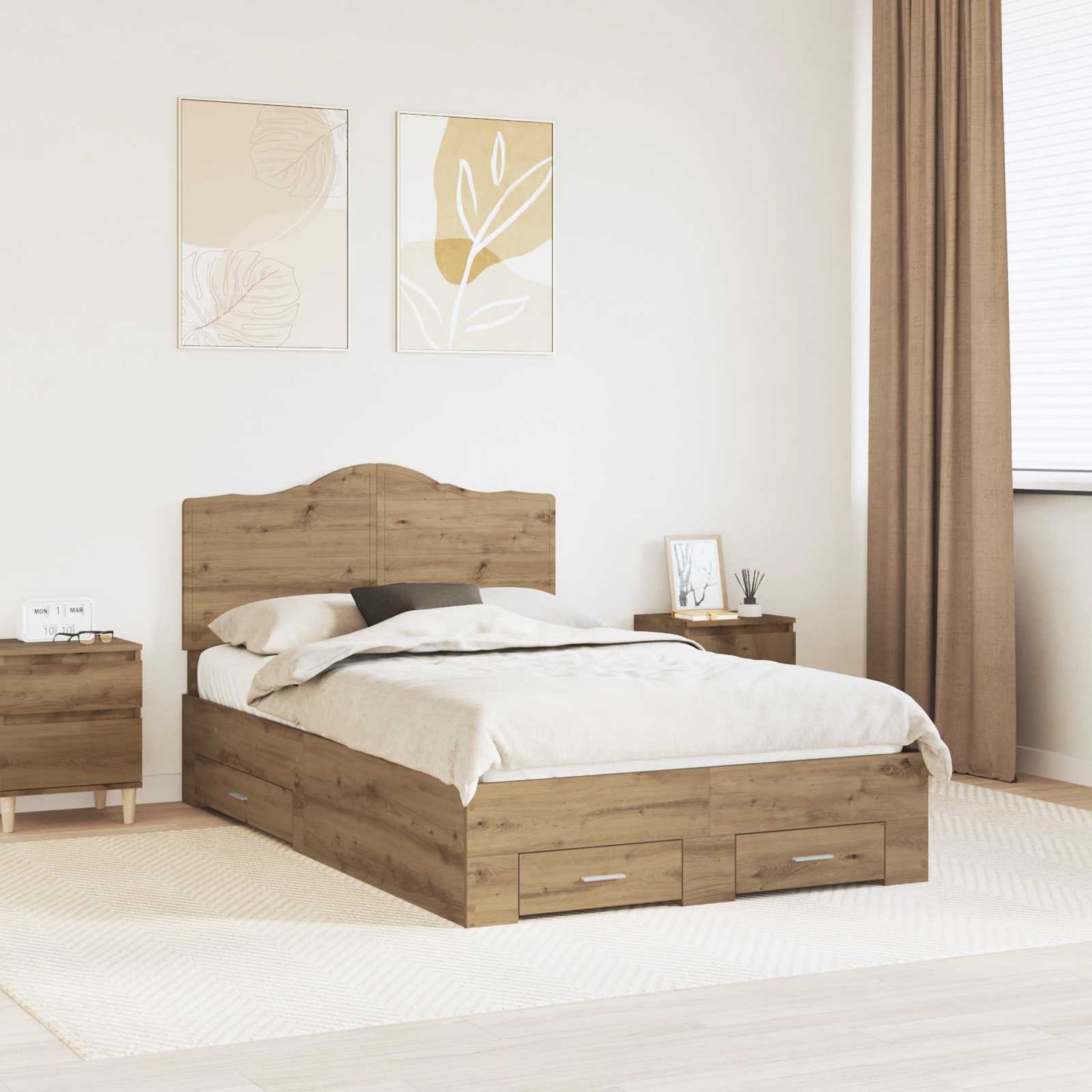 Bed Frame with Drawer Artisan Oak 120 x 190 cm Engineered Wood