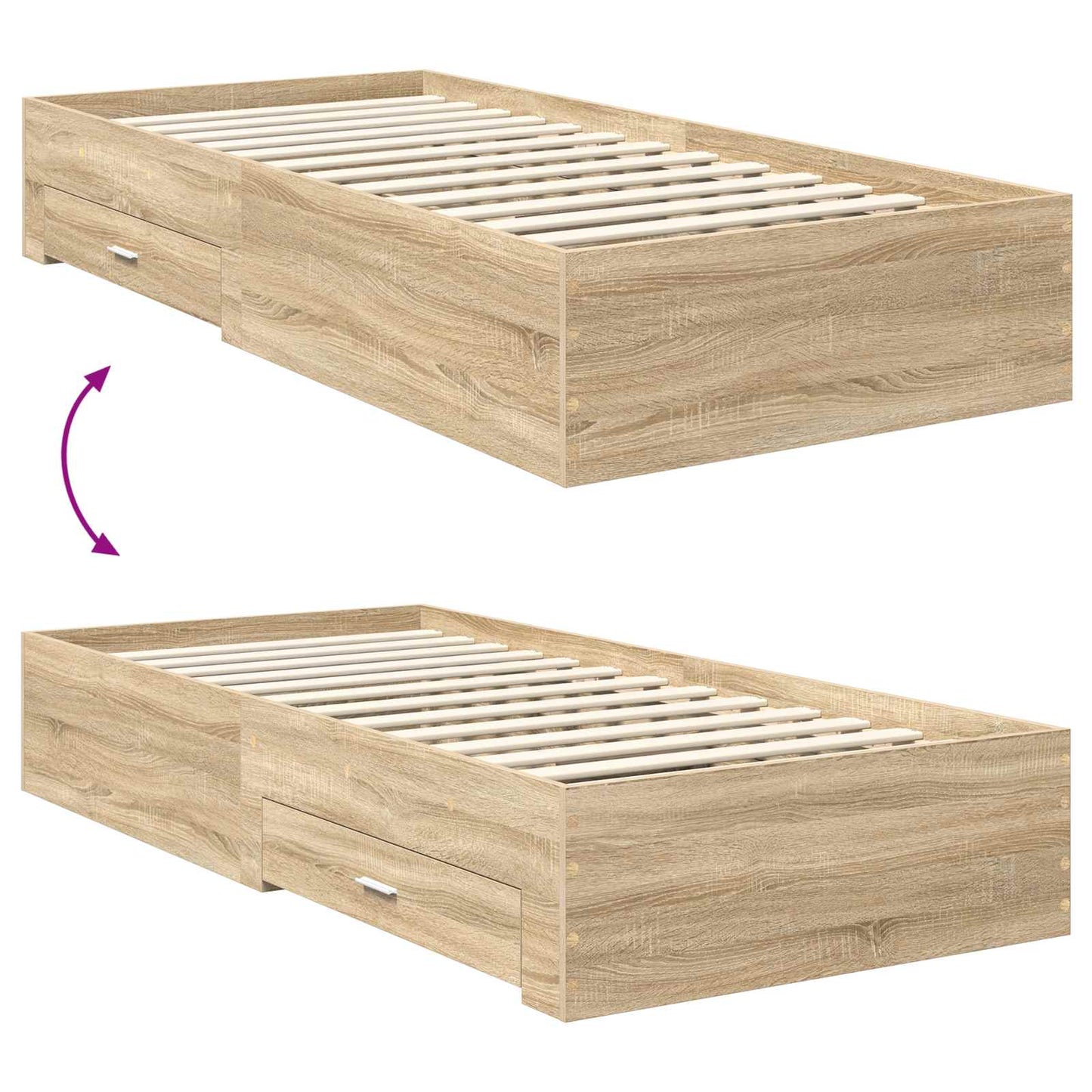 Bed Frame with Drawer Sonoma Oak 100 x 200 cm Engineered Wood