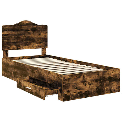 Bed Frame with Drawer Smoked Oak 100 x 200 cm Engineered Wood