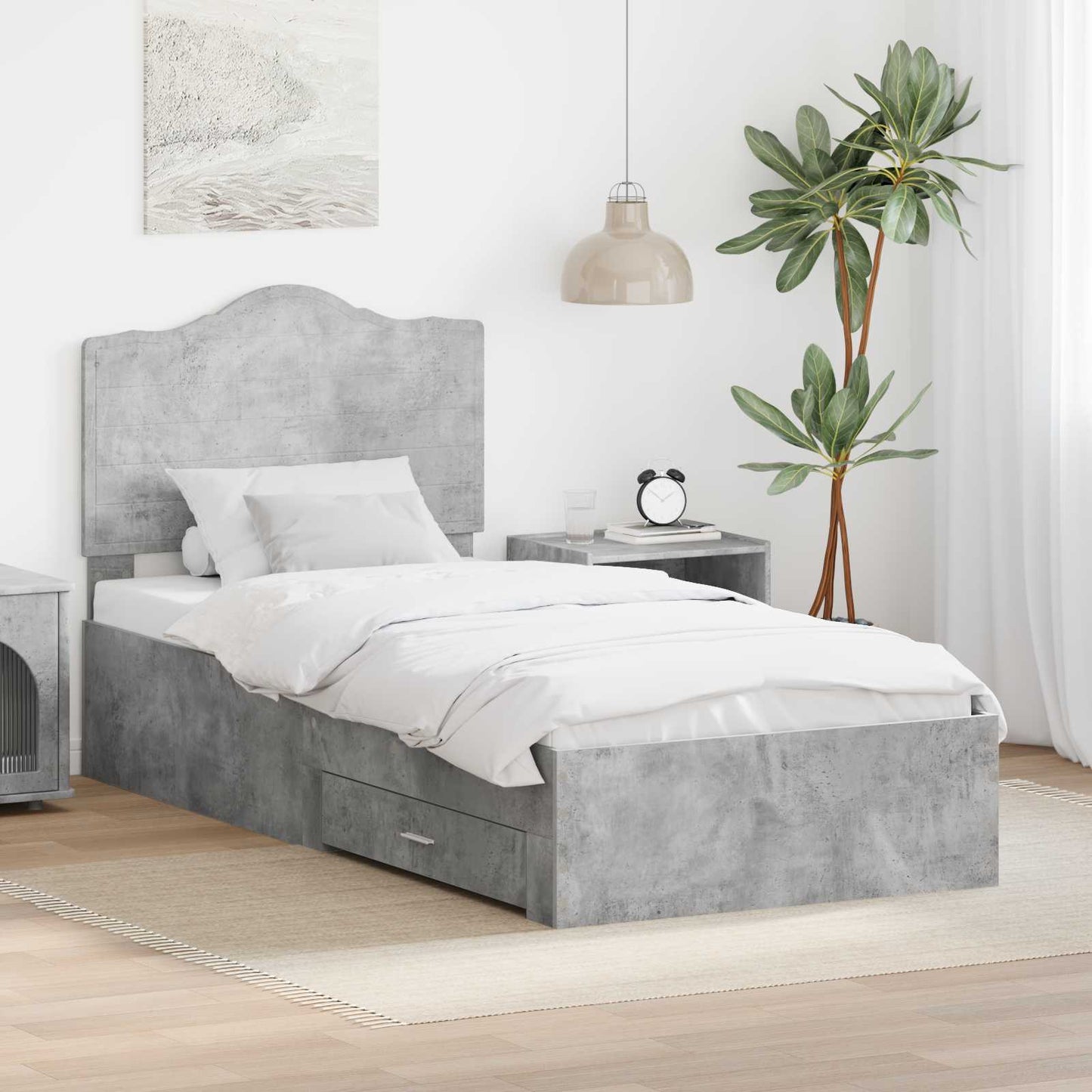 Bed Frame with Drawer Concrete Grey 90 x 200 cm Engineered Wood