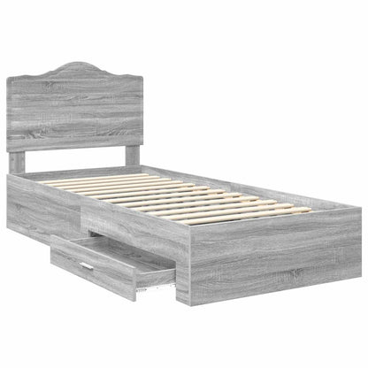Bed Frame with Drawer Grey Sonoma 90 x 200 cm Engineered Wood