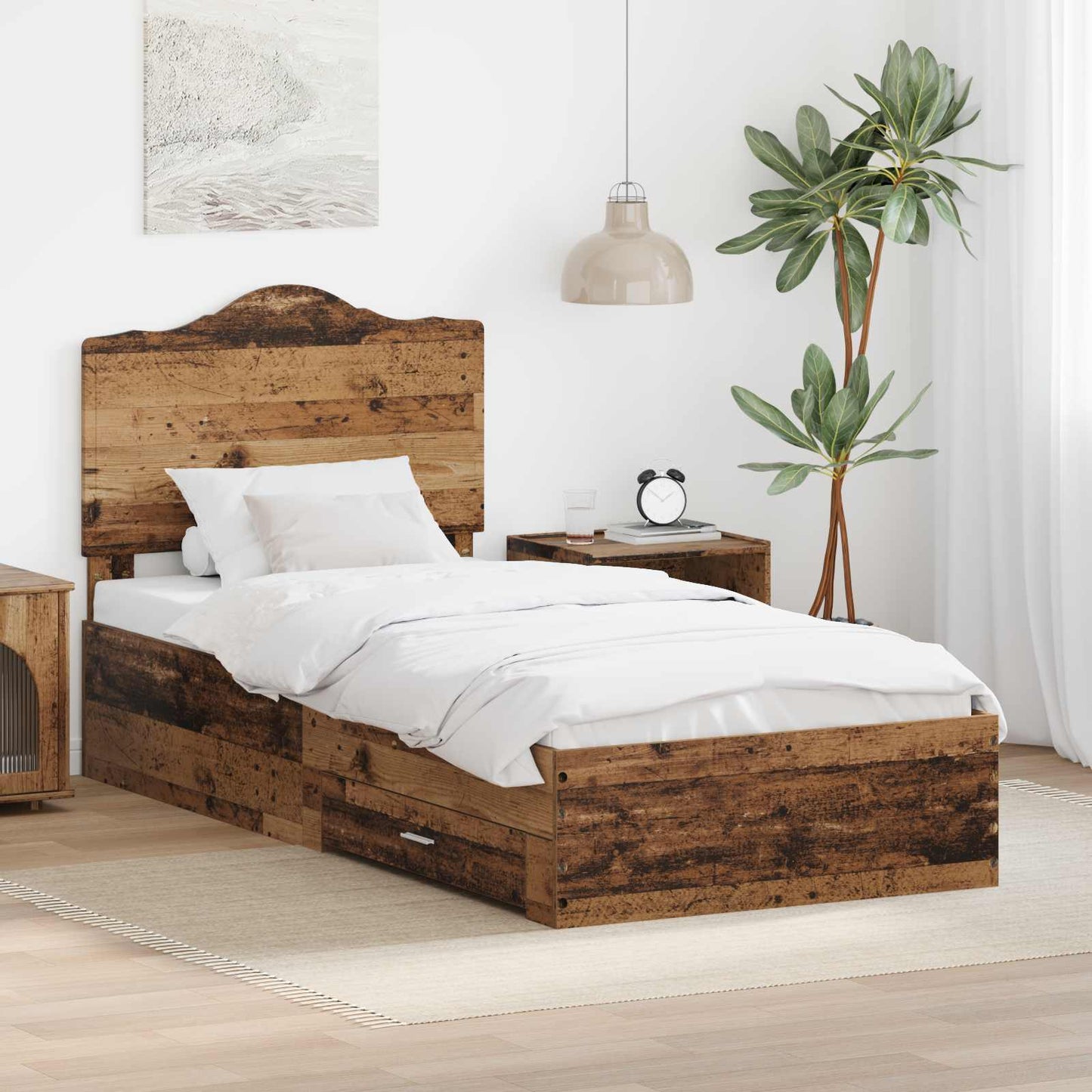 Bed Frame with Headboard Old Wood 90 x 200 cm Engineered Wood