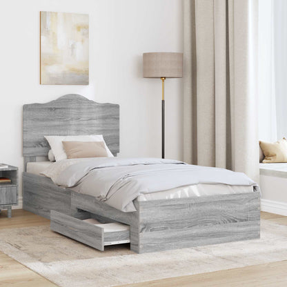 Bed Frame with Drawer Grey Sonoma 90 x 190 cm Engineered Wood