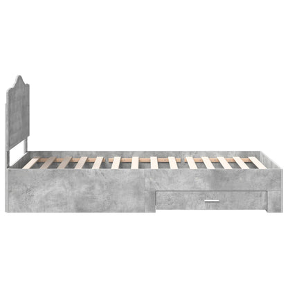 Bed Frame with Drawer Concrete Grey 70 x 190 cm Engineered Wood