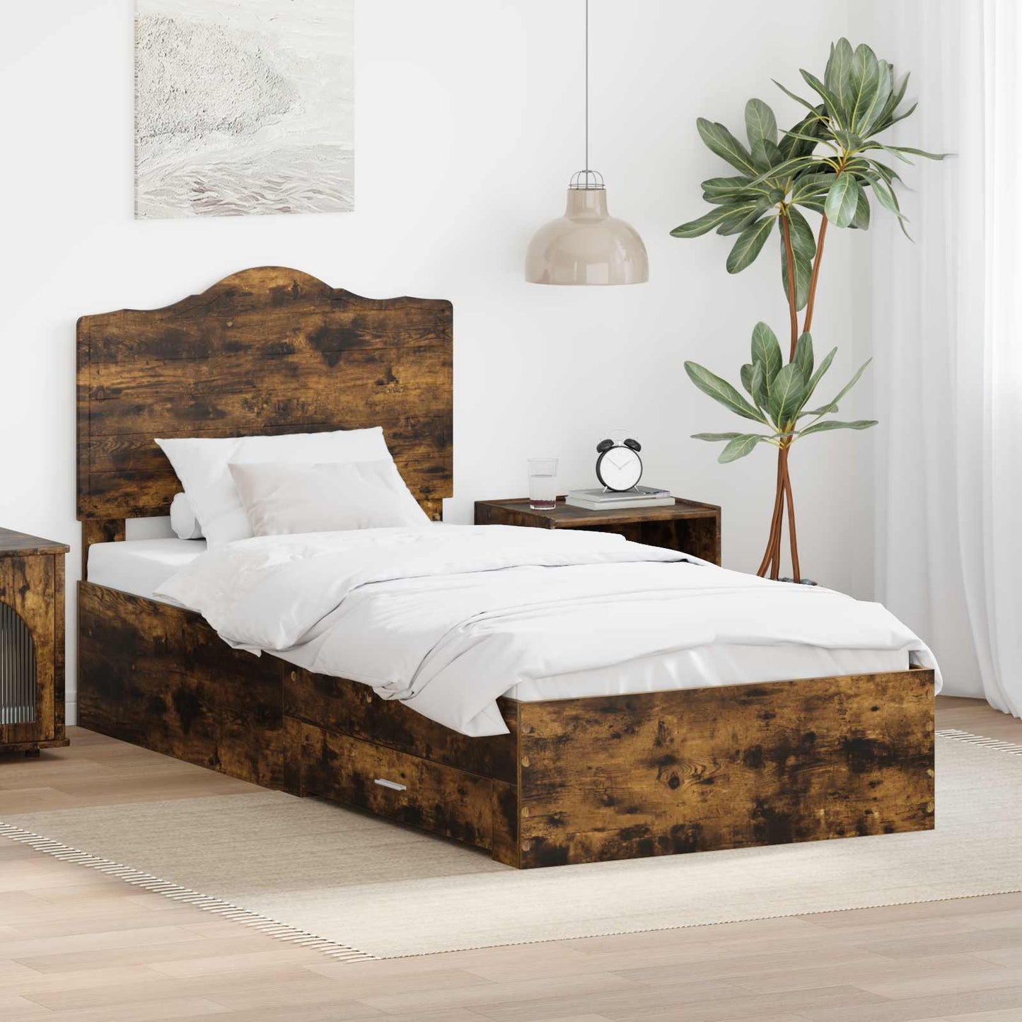 Bed Frame with Headboard Smoked Oak 70 x 190 cm Engineered Wood