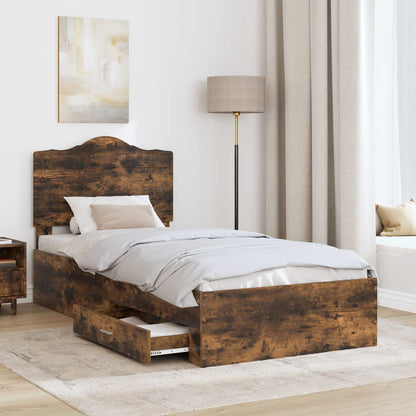 Bed Frame with Headboard Smoked Oak 70 x 190 cm Engineered Wood